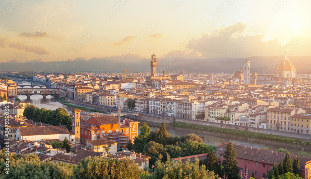 Beautiful dawn in Florence, Italy. Cityscape skyline of Firenze