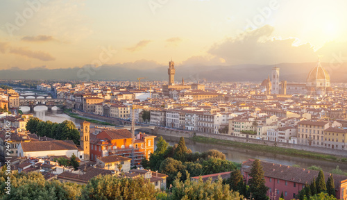 Beautiful dawn in Florence  Italy. Cityscape skyline of Firenze