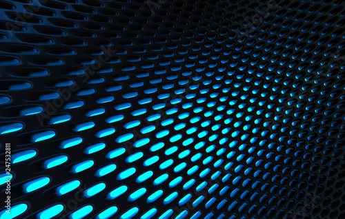 Metal mesh grild. Abstract 3d rendering background in high resolution. 3d render of  black carbon grid with orange light.