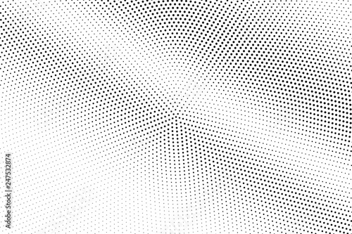 Black on white halftone vector. Circular dotted texture. Diagonal dotwork gradient. Monochrome halftone overlay