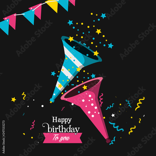 birthday trumpet with garlands hanging