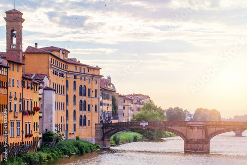 Florence bridges over the river Arno. Firenze landmarks, Tuscany, Italy © artmim