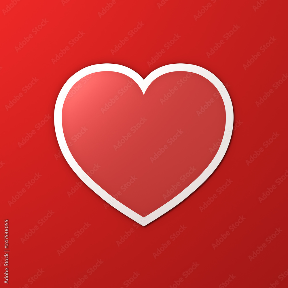 Blank red heart paper sticker with shadow on red color wall background for valentines day card background 3D rendering Blank red heart paper sticker with shadow on red color wall background for valentines day card background 3D rendering