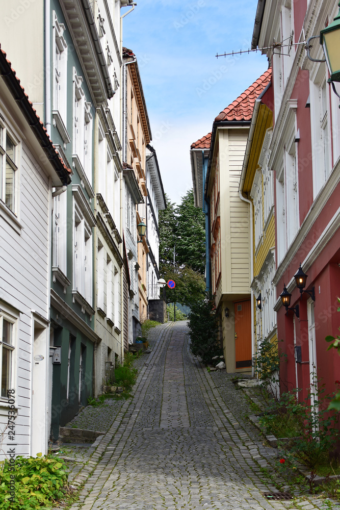  street in old town of Bergen, Norway