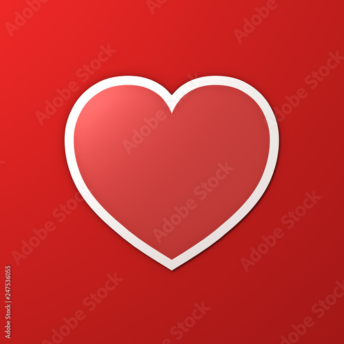 Blank red heart paper sticker with shadow on red color wall background for valentines day card background 3D rendering