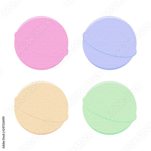 Set of four colorful Bath bombs graphic vector illustrations isolated on white background. 