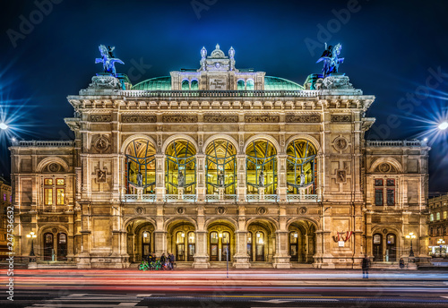 Vienna State Opera at night, Vienna, Austria.