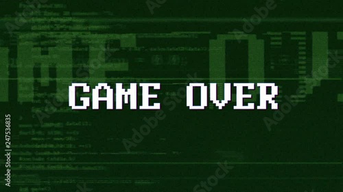 GAME OVER Glitch Text Animation, Old Gaming Console Style, Rendering, Background, with Alpha Mate, Loop, 4k
 photo