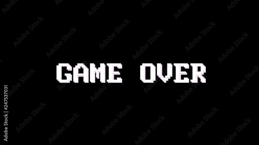 GAME OVER Glitch Text Animation, Old Gaming Console Style, Rendering, Background, with Alpha Mate, Loop, 4k GAME OVER Glitch Text Animation, Old Gaming Console Style, Rendering, Background, with Alpha Mate, Loop, 4k