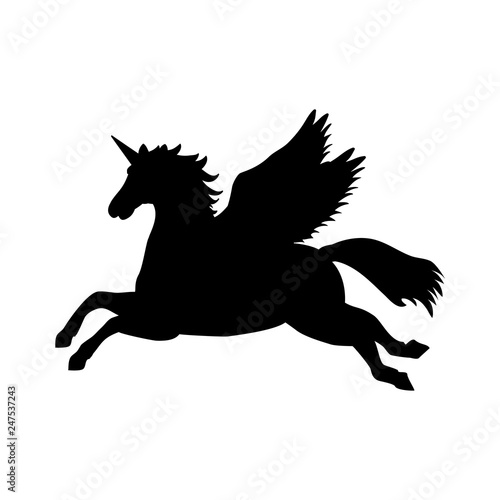 Pegasus Unicorn silhouette mythology symbol fantasy tale. Vector illustration.