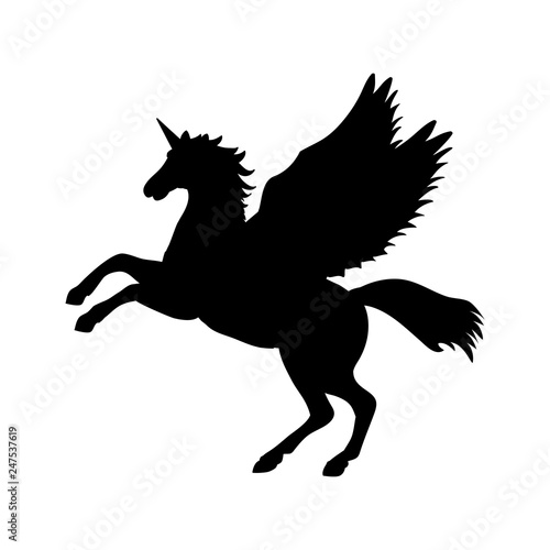 Pegasus Unicorn silhouette mythology symbol fantasy tale. Vector illustration.