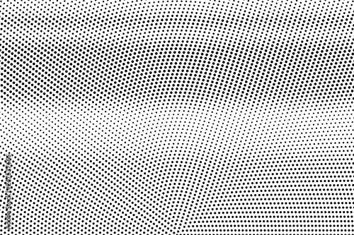 Black on white radial halftone texture. Horizontal dotwork gradient. Halftone vector background.