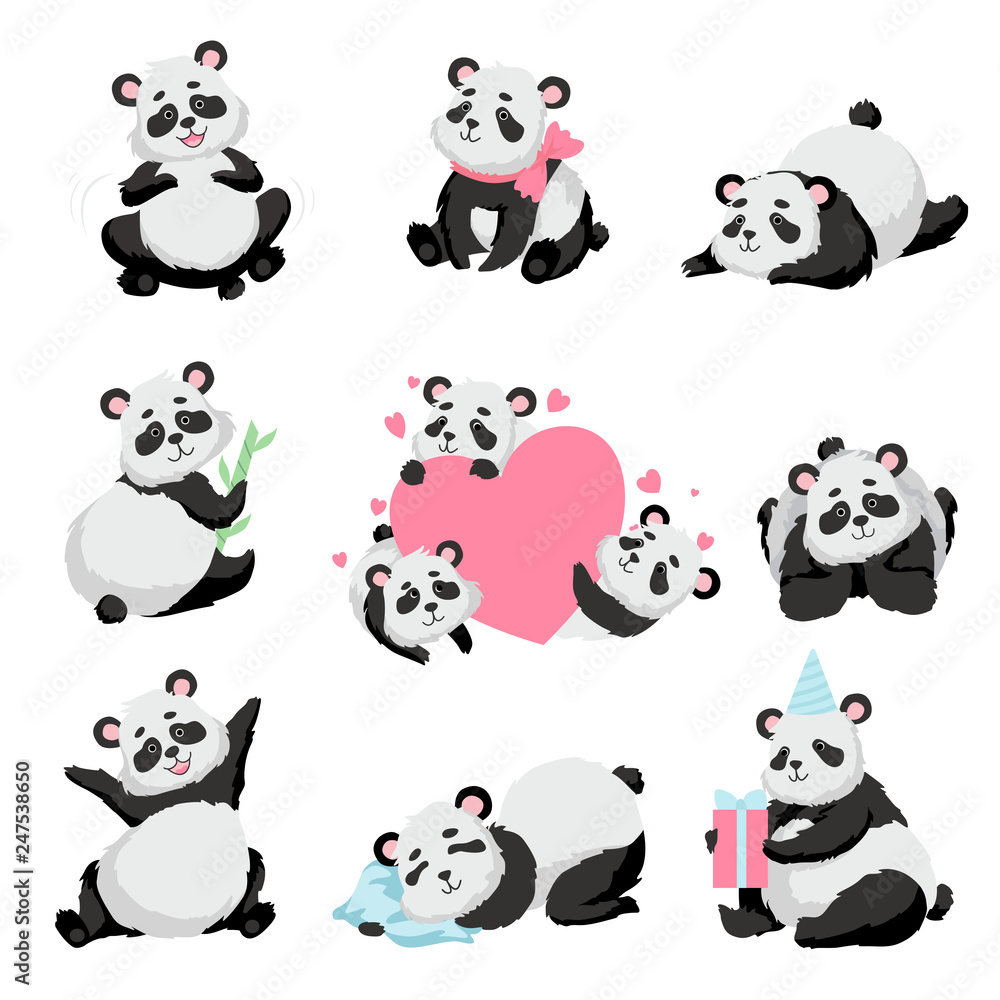 Premium Vector, Cute panda good posing