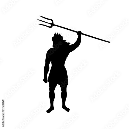 Poseidon Neptunus god silhouette ancient mythology fantasy. Vector illustration.