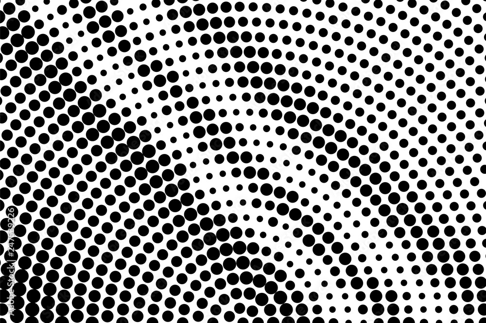 Black on white oversized halftone texture. Diagonal dotwork gradient. Dotted vector background