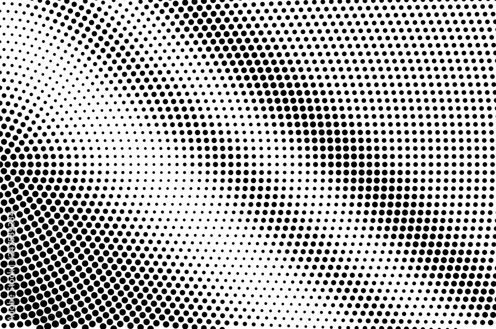 Black on white sparse halftone texture. Diagonal dotwork gradient. Dotted vector background.