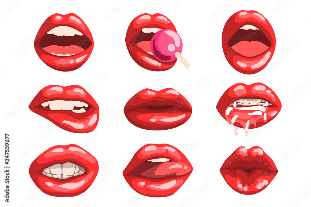 Red Glossy Lips Set Graphic by Digital Delight · Creative Fabrica