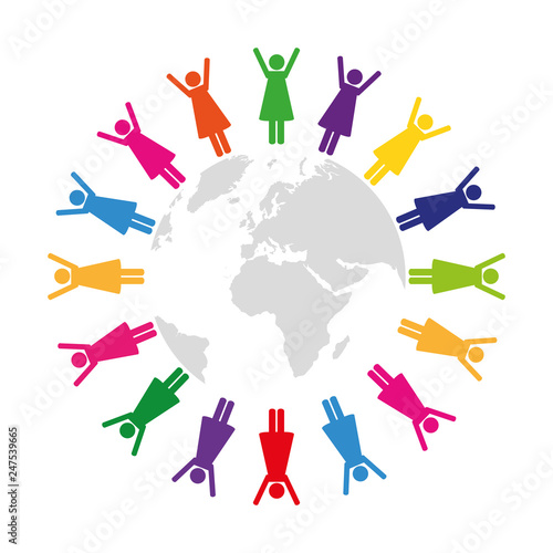 women in different colors around the world pictogram vector illustration EPS10