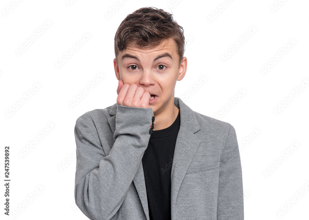 Terrified teen boy screaming, isolated on white background. Funny child looking at camera and shocked. Emotional portrait of caucasian amazed teenager in suit. Handsome surprised boy. Terrified teen boy screaming, isolated on white background. Funny child looking at camera and shocked. Emotional portrait of caucasian amazed teenager in suit. Handsome surprised boy.