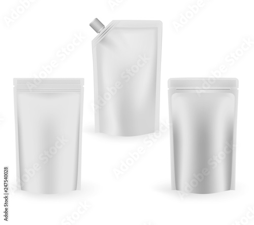 Blank stand up pouches, food storage bags - vector mockup set