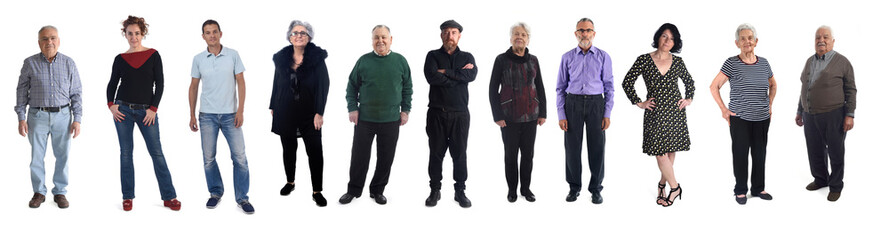 group of people of different ages on white background