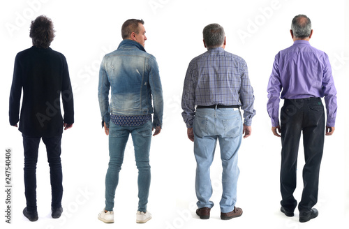 group of men from behind with white background