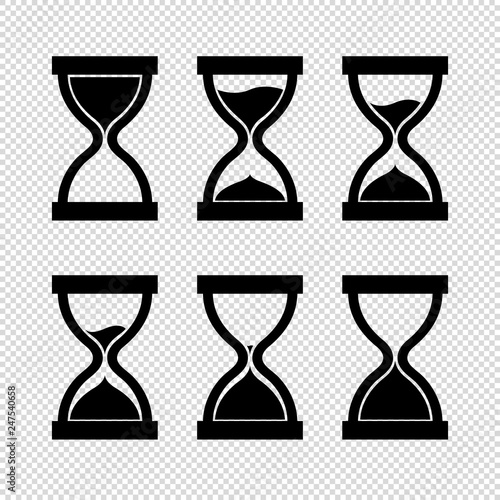 Hourglass Icon Set - Black Vector Illustration - Isolated On Transparent Background