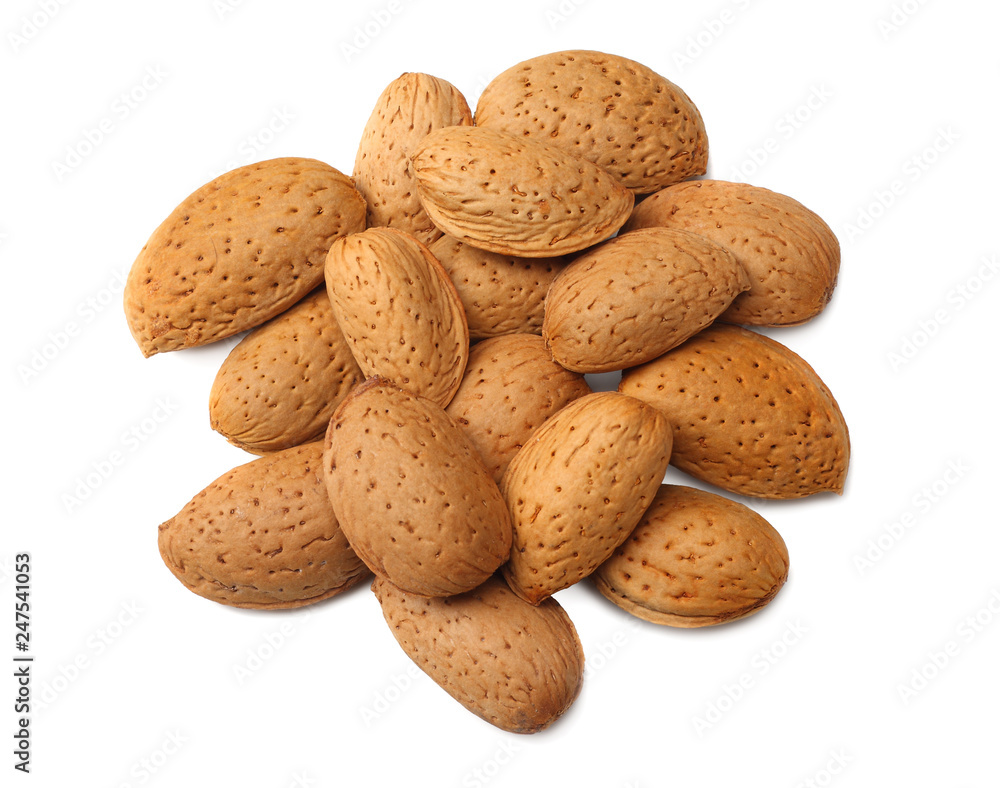 almonds isolated on white background top view almonds isolated on white background top view