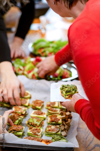 Green healthy organic raw vegan food buffet table