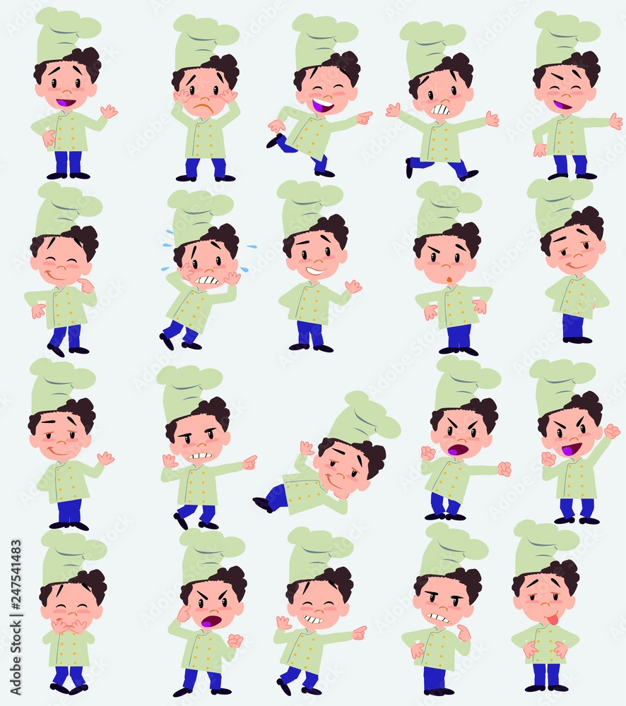 Cartoon character chef. Set with different postures, attitudes and poses, doing different activities in isolated vector illustrations. Cartoon character chef. Set with different postures, attitudes and poses, doing different activities in isolated vector illustrations.