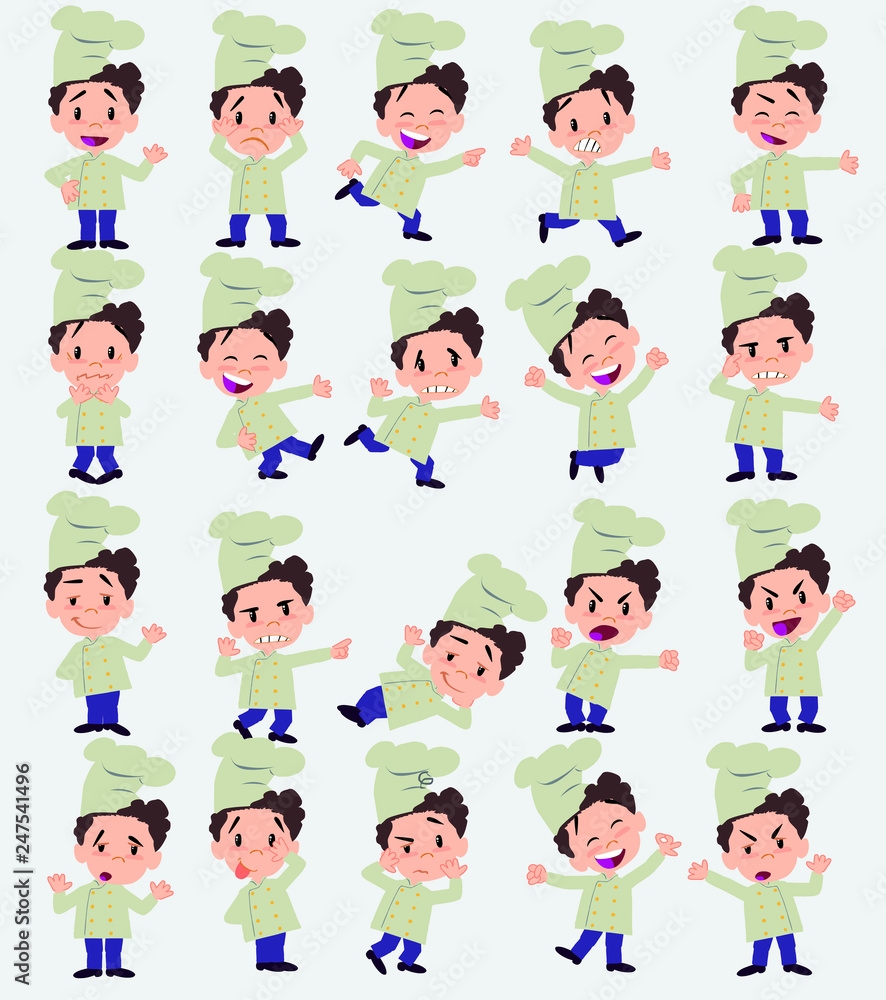 Cartoon character chef. Set with different postures, attitudes and poses, doing different activities in isolated vector illustrations. Cartoon character chef. Set with different postures, attitudes and poses, doing different activities in isolated vector illustrations.