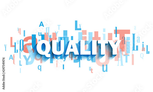 QUALITY blue and coral typography banner