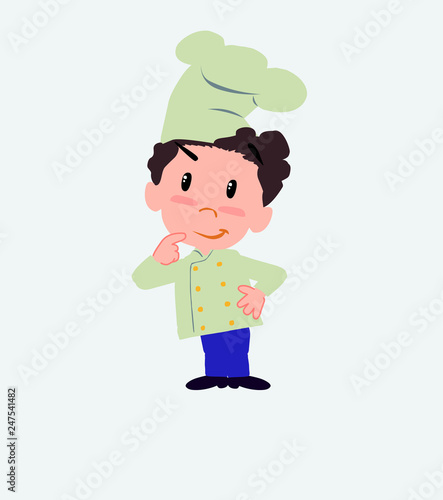 Chef thoughtful and happy.