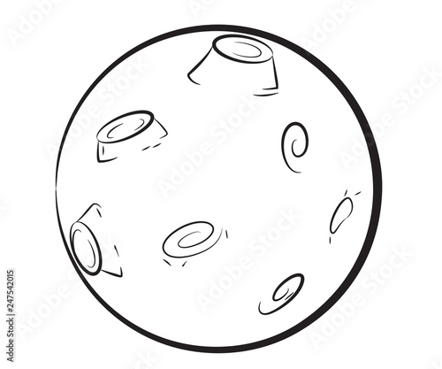 Moon in outline style, vector illustration of cartoon moon isolated on white background, coloring page for children