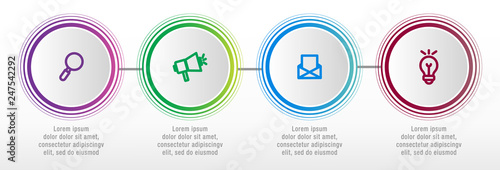 Modern vector illustration. Infographic circles template with four elements, sectors, icons. Designed for business, presentations, web design, interface, workflow layout, diagrams with 4 steps