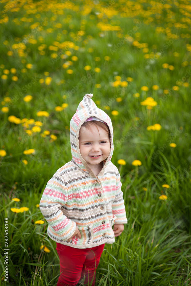 Cute girl in a dandelion meadow Cute girl in a dandelion meadow