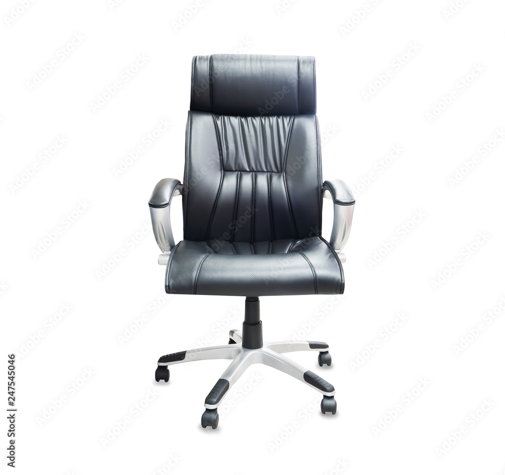 The office chair from black leather. Isolated over white The office chair from black leather. Isolated over white