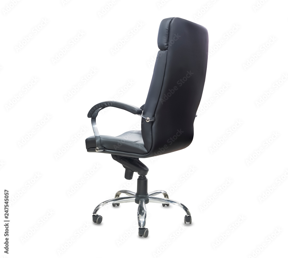 Back view of office chair from black leather. Isolated Back view of office chair from black leather. Isolated
