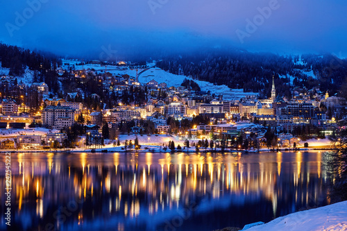 St. Moritz resort at night photo