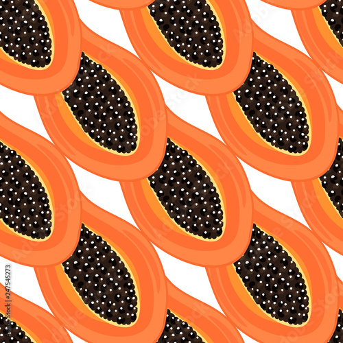 Seamless pattern with tropical fruits. Healthy dessert. Fruity background. Carica papaya. Exotic food. Wrapping paper, print on clothes, wallpaper, summer banner. Vector illustration, eps10