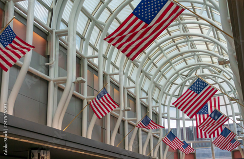 American flags decorations in Ohare airport photo