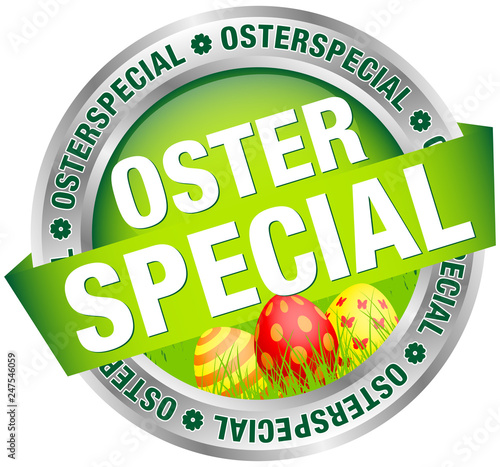Button Banner "Osterspecial" Ostereier grün/silber/rot