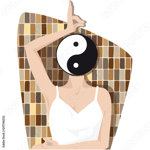 Figura femminile con il viso coperto dal simbolo dello yin yang