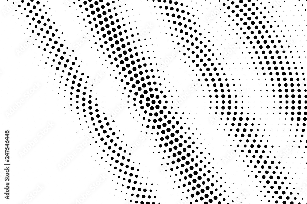 Black on white grungy halftone texture. Diagonal dotwork gradient. Distressed dotted vector background