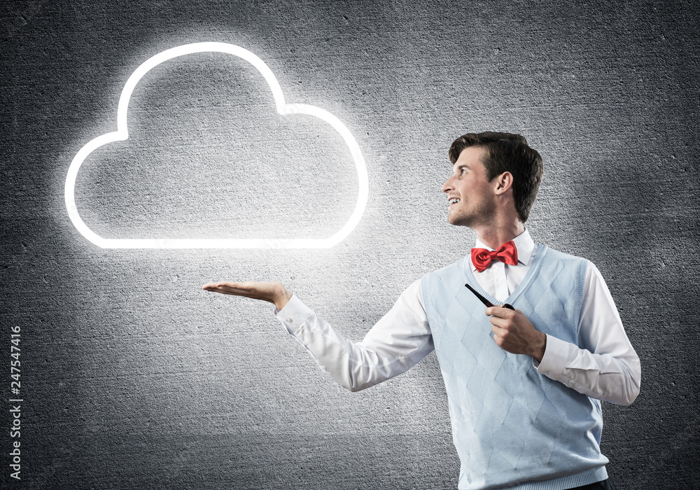 Elegant banker wearing red tie and cloud as idea concept Elegant banker wearing red tie and cloud as idea concept