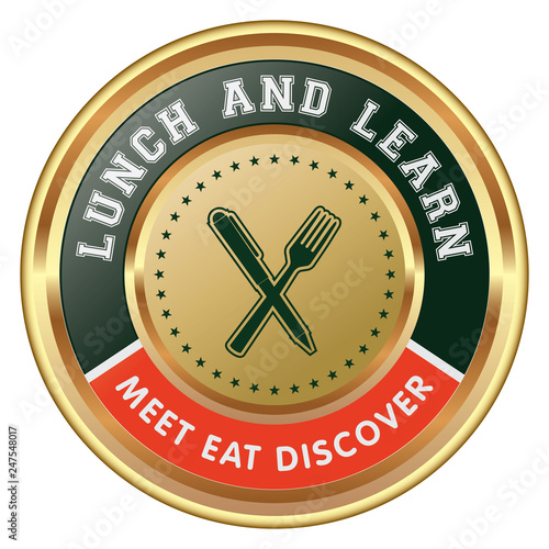 Lunch and Learn. Vector Golden Badge.