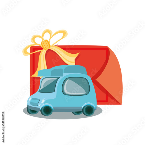 little delivery car with gift stamp