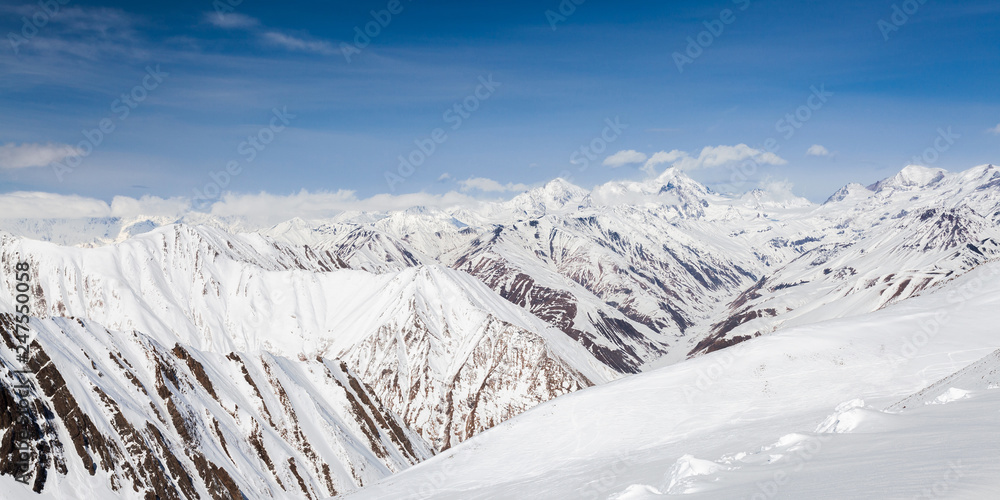 Winter snowy mountains. Caucasus Mountains, Georgia, Gudauri