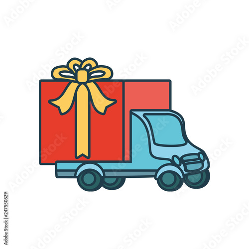 delivery service truck with gift