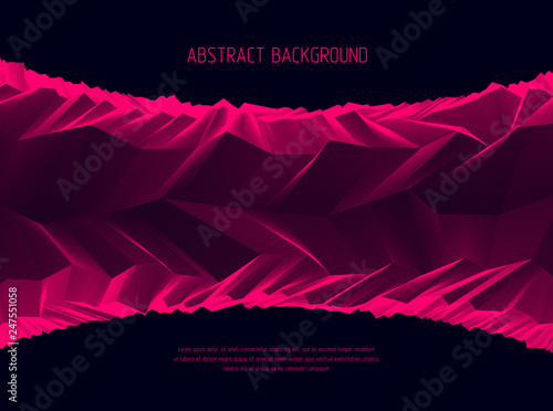 Abstract vector background with fantastic landscape terrain of cosmic planet, geometric 3d line art abstract background of skyline. Usable as template for layout with copy space for title and text.